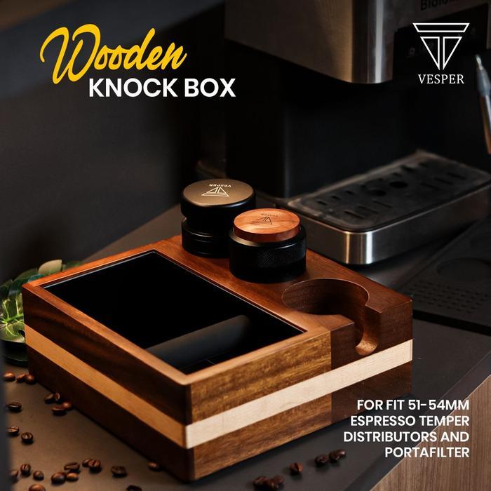 WOODEN ACACIA KNOCK BOX STORAGE COFFEE GROUNDS SET 4IN1 / BOX KAYU TEMPAT ALAT KOPI TAMPER