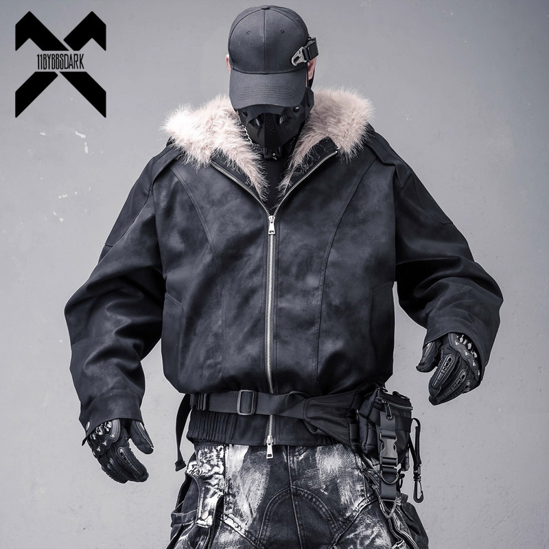 Men's Suede Fur Collar Hooded Jacket Parka 2025 Winter Y2K Grunge Coat Thickened Vintage Jacket Hip