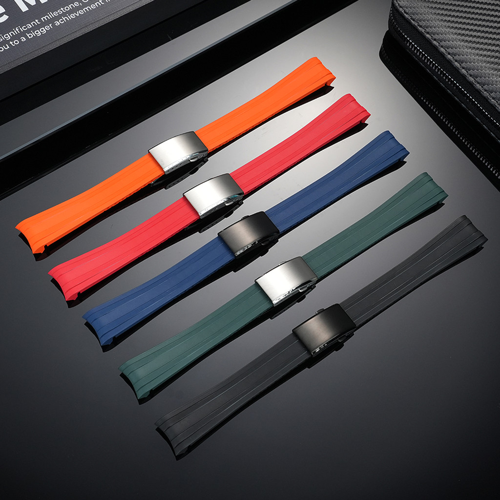 20Mm Soft Fluorous Rubber Watch Strap For Tudor Black Bay 39Mm Dial Fkm Curved End Strap Black/Blue