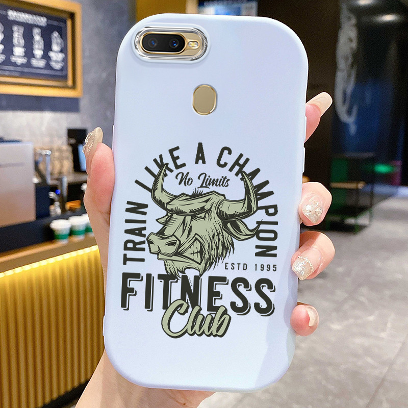 Casing Hp Untuk OPPO A7 A5s A12 A12s A11k Case Casing Lukis kepala sapi pola Kesing HP Cesing bulat 