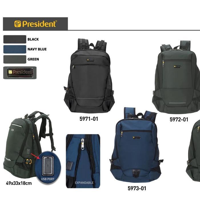 PRESIDENT 597 Tas Ransel Laptop Backpack 18 Inch Pria Wanita