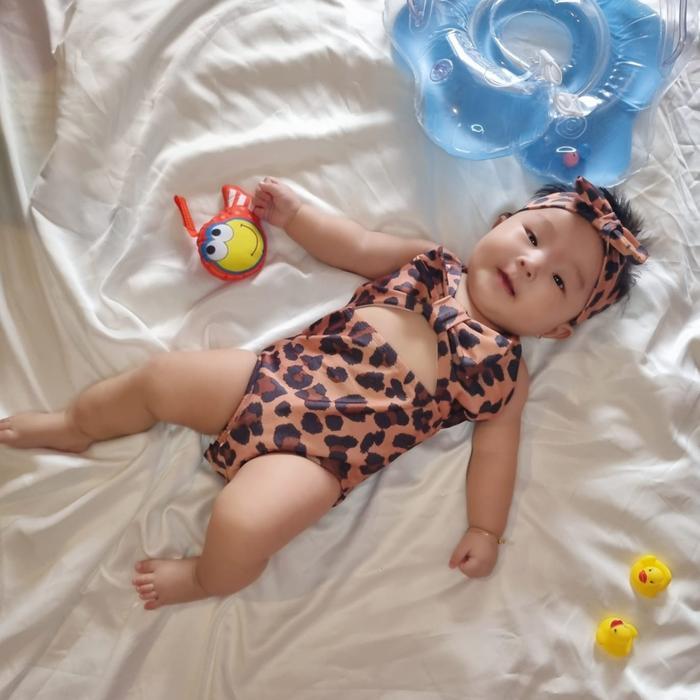 Baju Renang Anak 3Bulan-6Tahun Loreng 1Set Bandana Baju Renang Anak Leopart