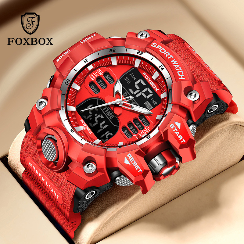 FOXBOX Top Brand Sports Military Quartz Men Watch Waterproof Dual Display Digital Fashion Big Watch
