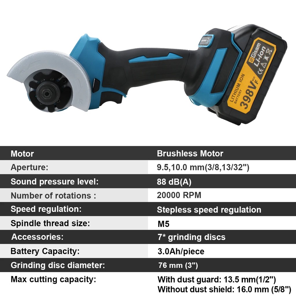 Gisam 76Mm Brushless Angle Grinder Grinding Cutting Power Tool Circle Saw Electric Angle Grinder For