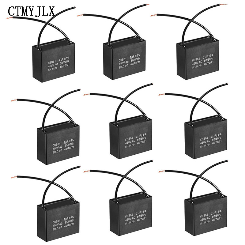 Baskaraa 10pcs CBB61 Fan Starting Capacitor 450V 0.8/1/1.2/1.5/2/2.5/3/3.5/4/4.5/5/6/7/8/10/12/14/15