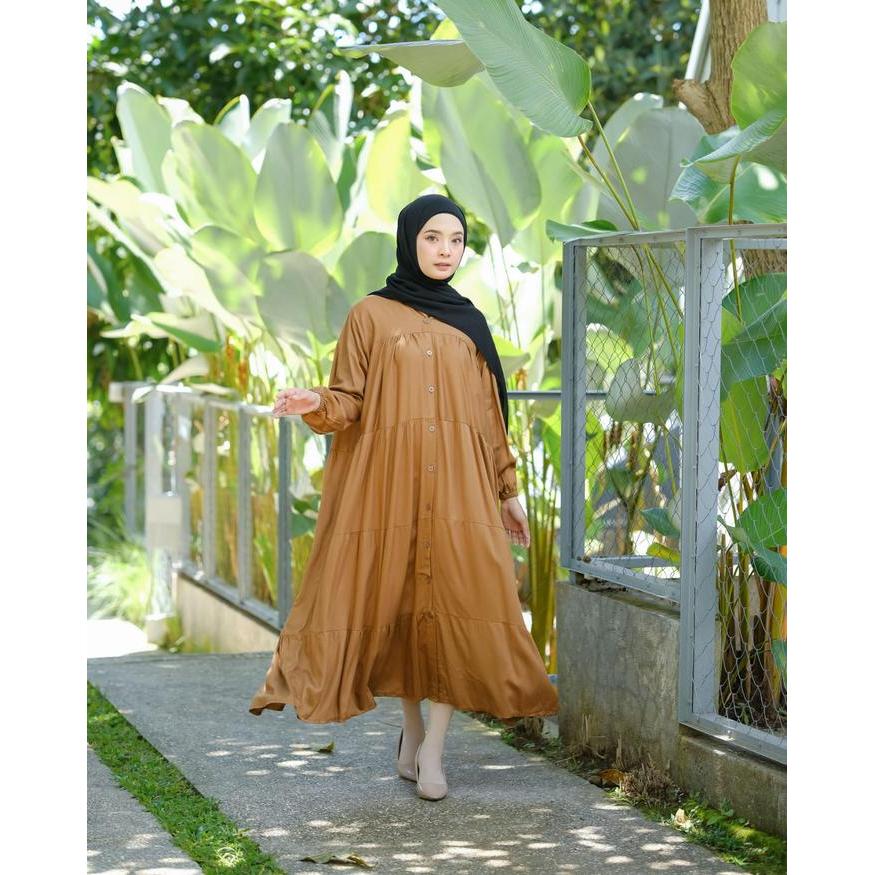 Aluna Midi Dress By Safa Polos Muslim Panjang Wanita Lembut Gamis Remaja Rayon Maxi Dewasa Army