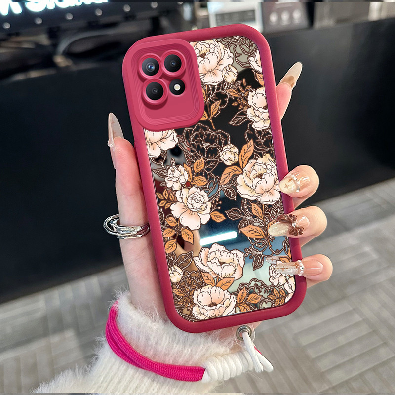 Casing Hp untuk Realme 8I Narzo 50 4G Case Casing Bunga pola Silikon Softcase Kasing HP tali gantung