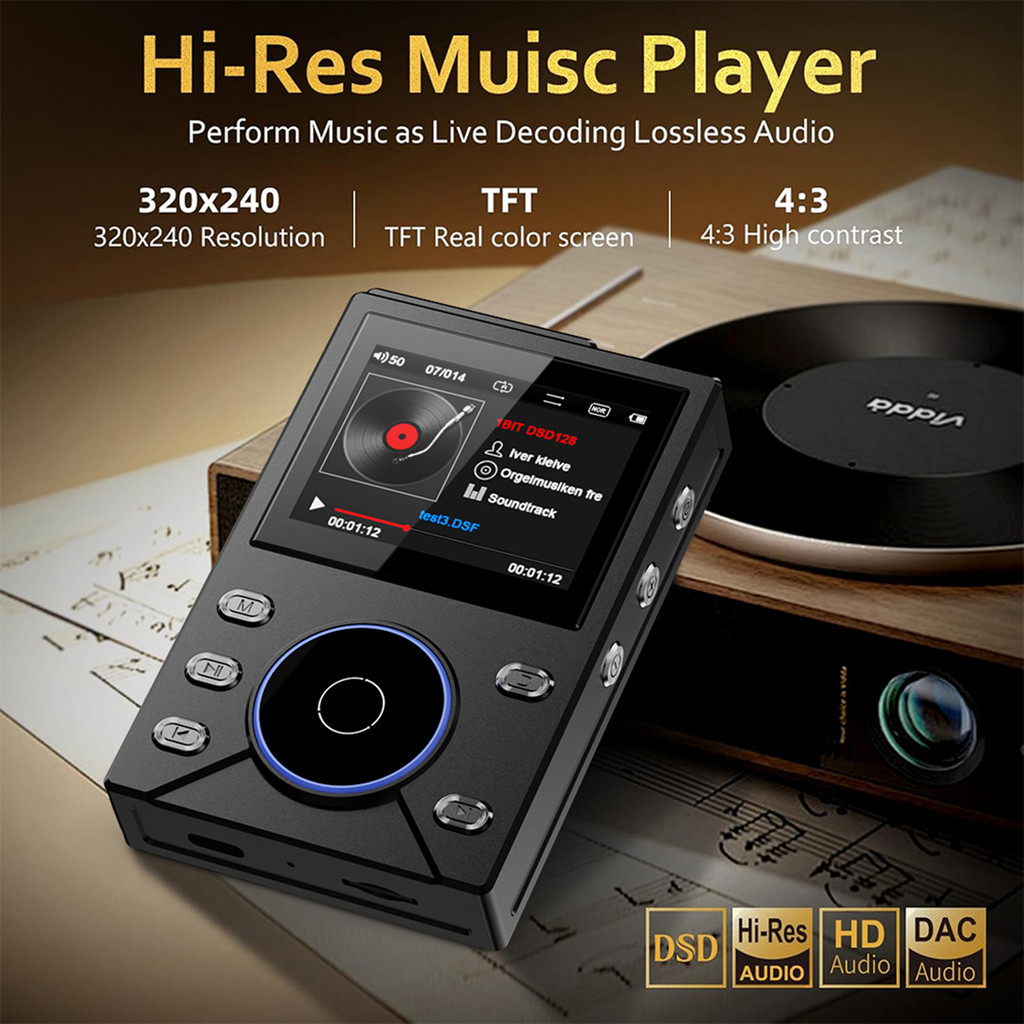 HiFi MP3 Player 2.4 Inch LCD Screen DSD Lossless Player USB-C Charging Audio Player High Res Audio