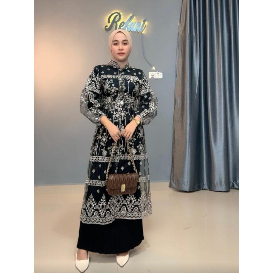 Nagita Outer Brukat Dres Gamis Brokat Sapto Kondangan Lebaran Kancing Depan Full Payet Pasti Diskon