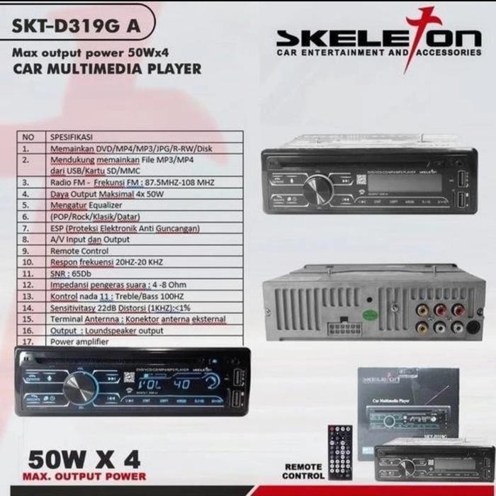 Terlaris Tape Single Dvd Skeleton Skt-D319G Bluetooth & Usb + Aux