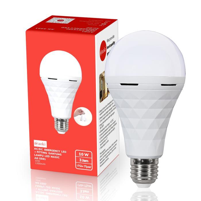 AOKI Lampu Bohlam LED AC/DC NEW CRYSTAL Darurat Emergency Lamp Baterai Downlight Gantung Saklar