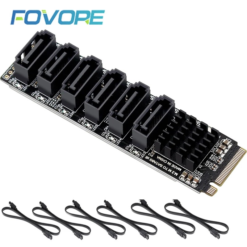 NVME to 6 Ports SATA Adapter M.2 to SATA Adapter M2 M Key 6Gbps SSD to SATA3 Expansion Card With SAT