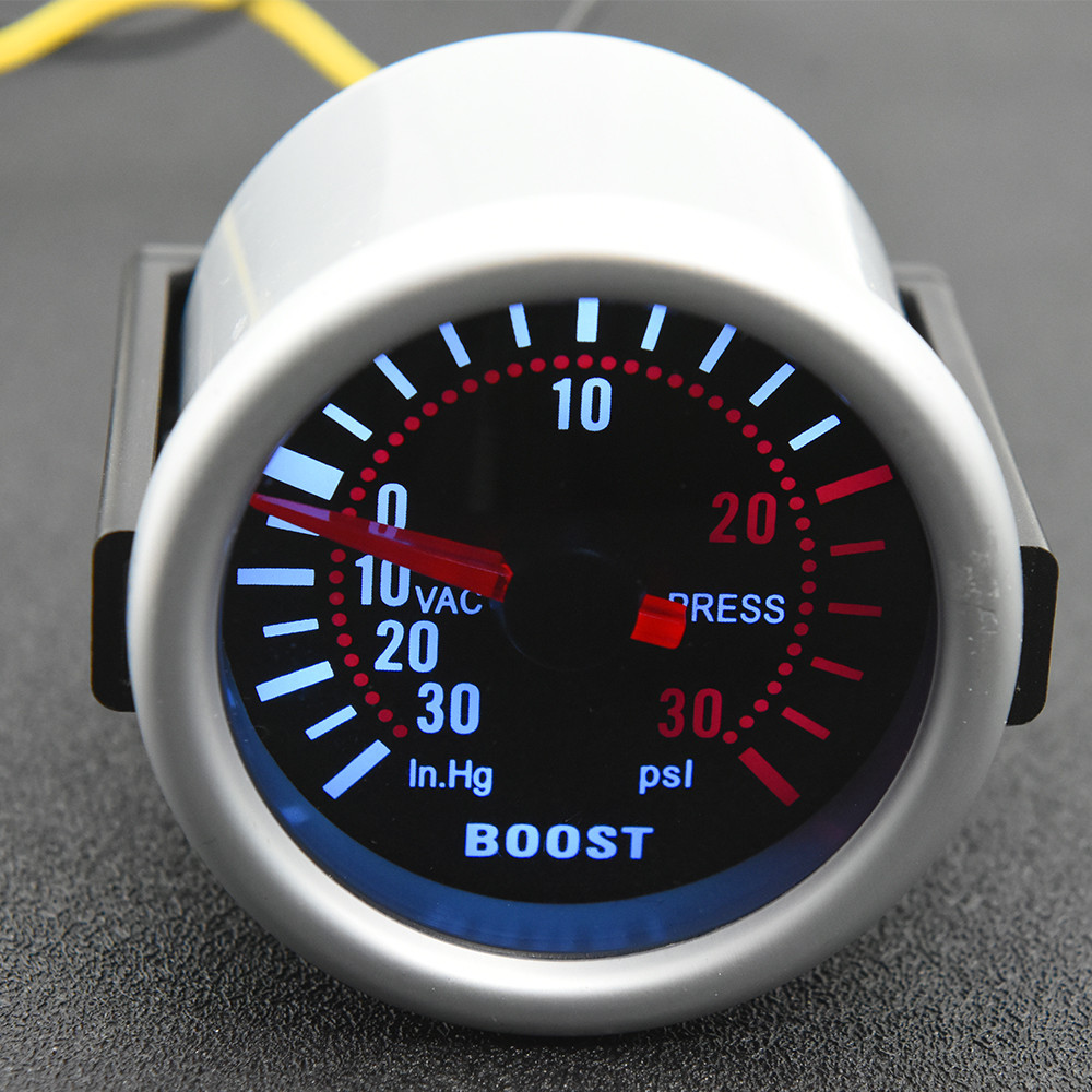 2" 52mm Universal 12V LED Smoke Len PSI/BAR Turbo Boost Gauge Meter Turbo Boost Meter for Gasoline C