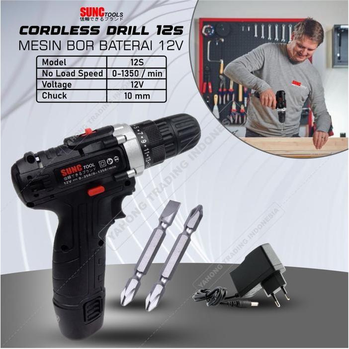 Mesin Bor Batrai 12s Cordless Drill mesin Bor Tangan 12volt pengebor Kayu Tembok