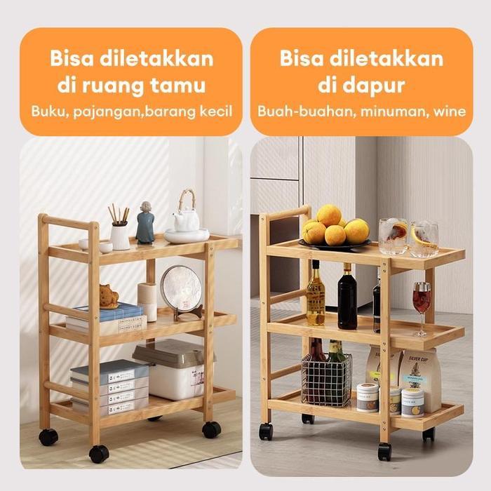 LH-Troli Makan Bambu, Troli Ruang Tamu, Troli Dapur Troli Bambu Sederhana Modern Troli Cemilan Troli