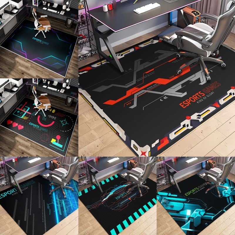 Gaming Esports Neon Lights Geometric Controller Pattern Carpet Mat for Boys Bedroom Gaming Living