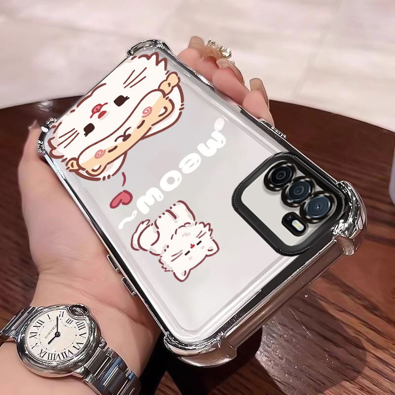 Casing Hp Untuk OPPO A16 OPPO A16s OPPO A54s Case Kucing putih kartun Bening Tebal Cesing silikon Ka
