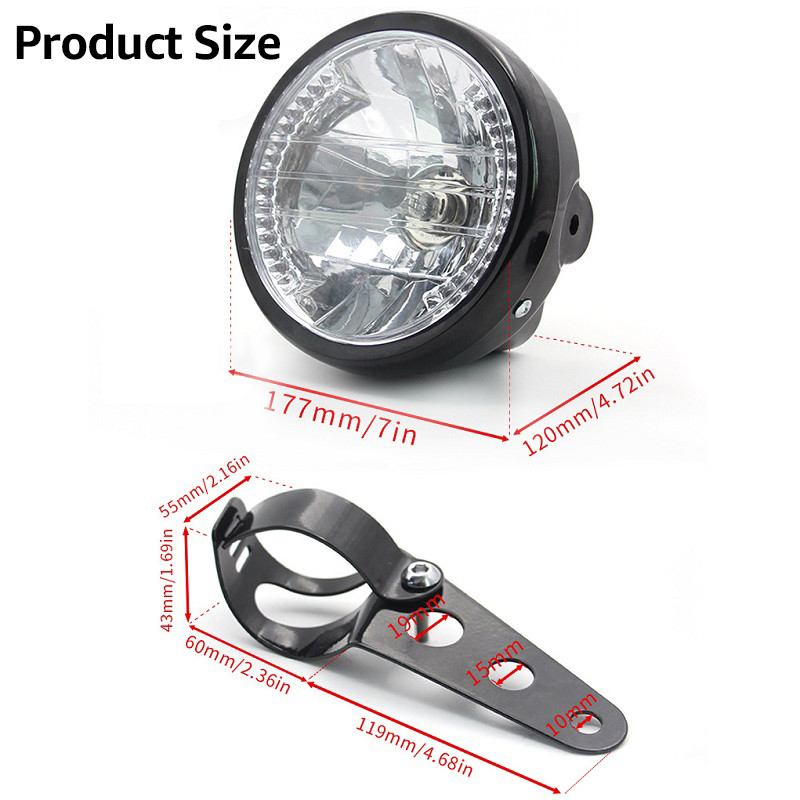 7Inch Motorcycle Halogen Headlamp 9Wires with Black/Silver Bracket Good-quaility Modification