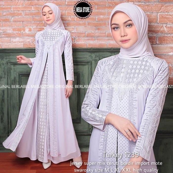 gamis abaya turkey 1239 putih jersey ceruty bordir import ori