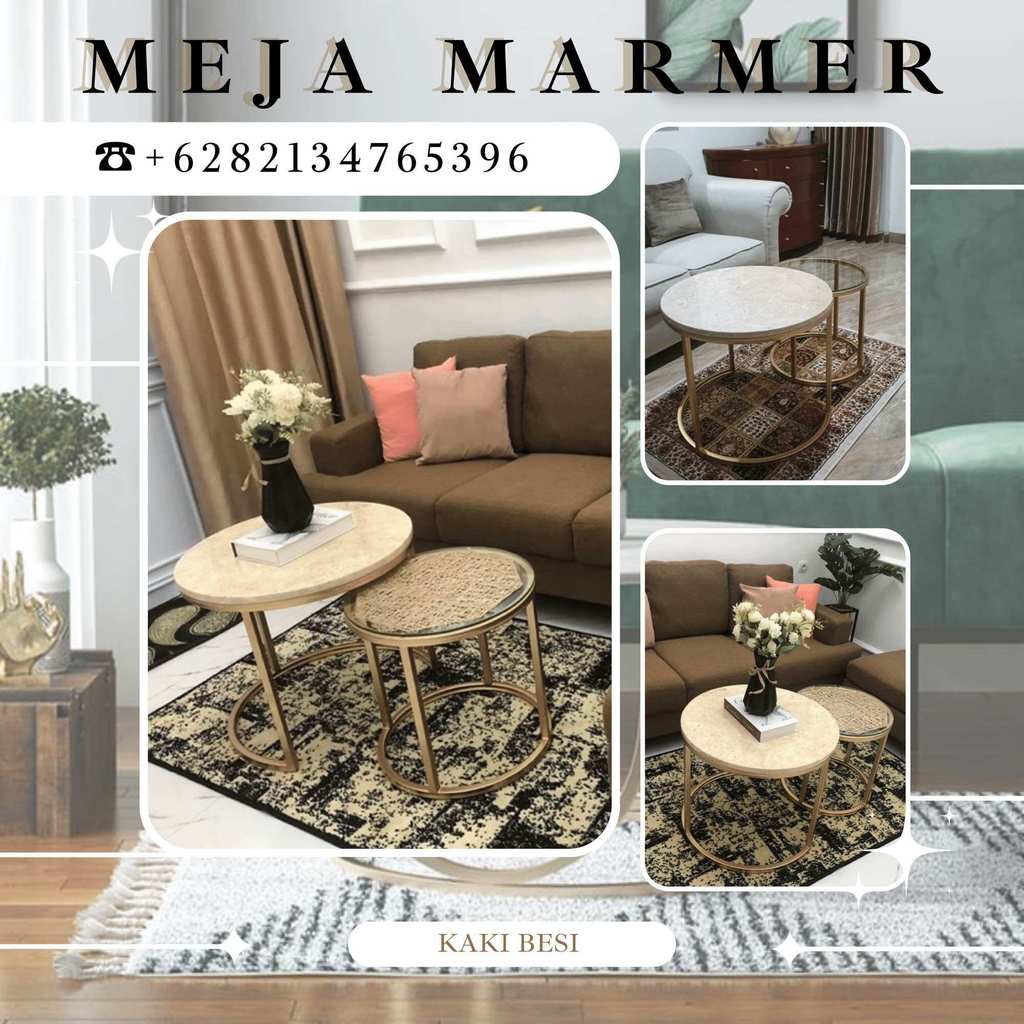 Meja marmer untuk ruang tamu minimalis bahan marmer asli kombinasi kaca dan besi terbaru