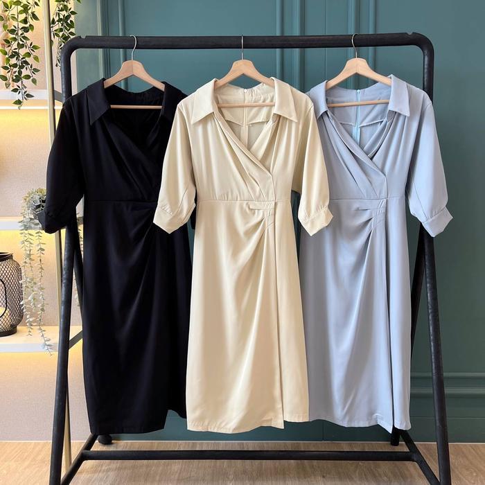 D1507 Choshi Vintage Midi Dress Simple Polos Casual Formal Kantor