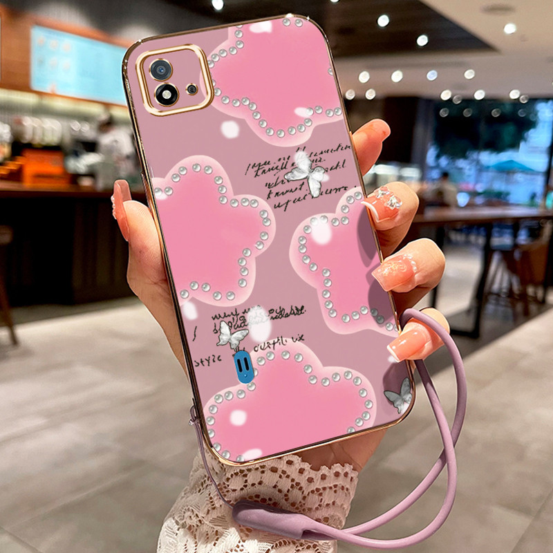 Casing Hp Untuk Realme C20 C20A C11 2021 C11 2020 Case Pink pearl flower pelapisan elektro Cesing si
