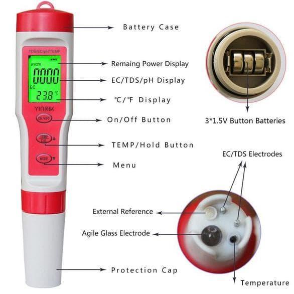 PH METER/TDS/EC/ TEMPERATUR AND AUTO CALIBRATE EZ9908 WITH BACKLIGHT