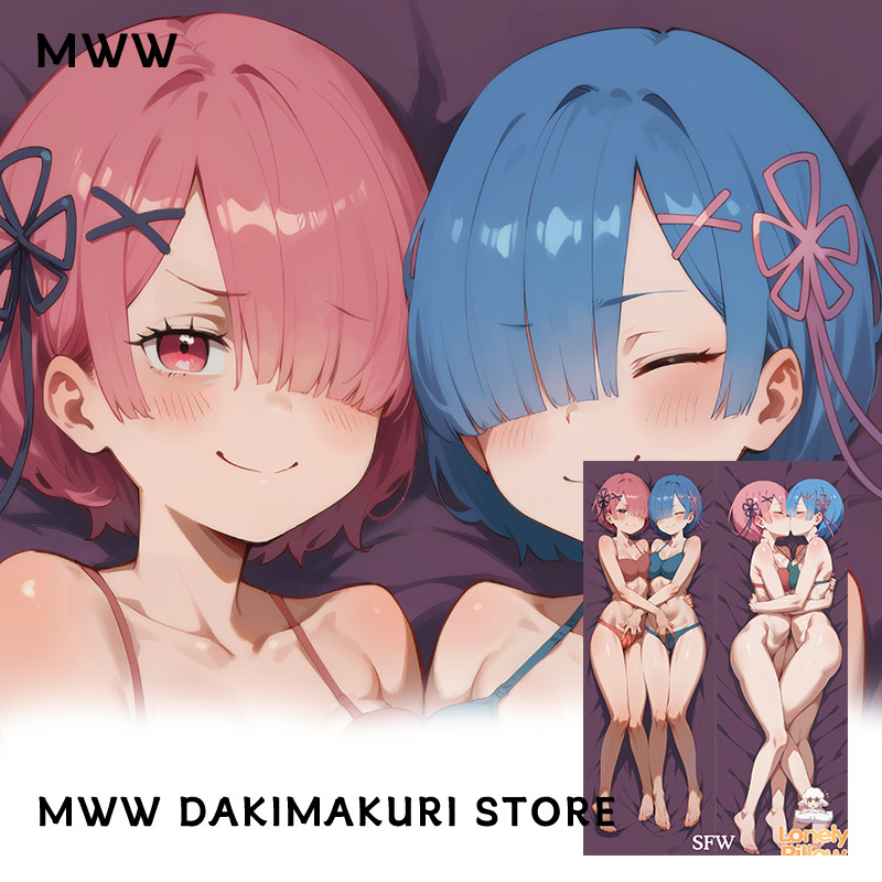 Rezero Rem & Ram Dakimakura Cover Anime Double-Sided Print Pillowcase Life-Size Body Pillow