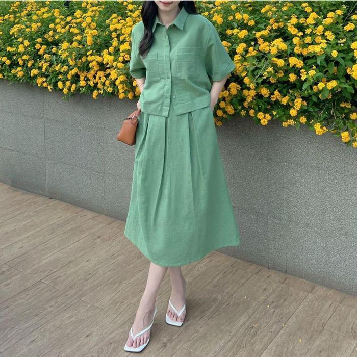 "New" SETELAN PREMIUM LINEN ANGEL / SET WANITA ATASAN DAN ROK