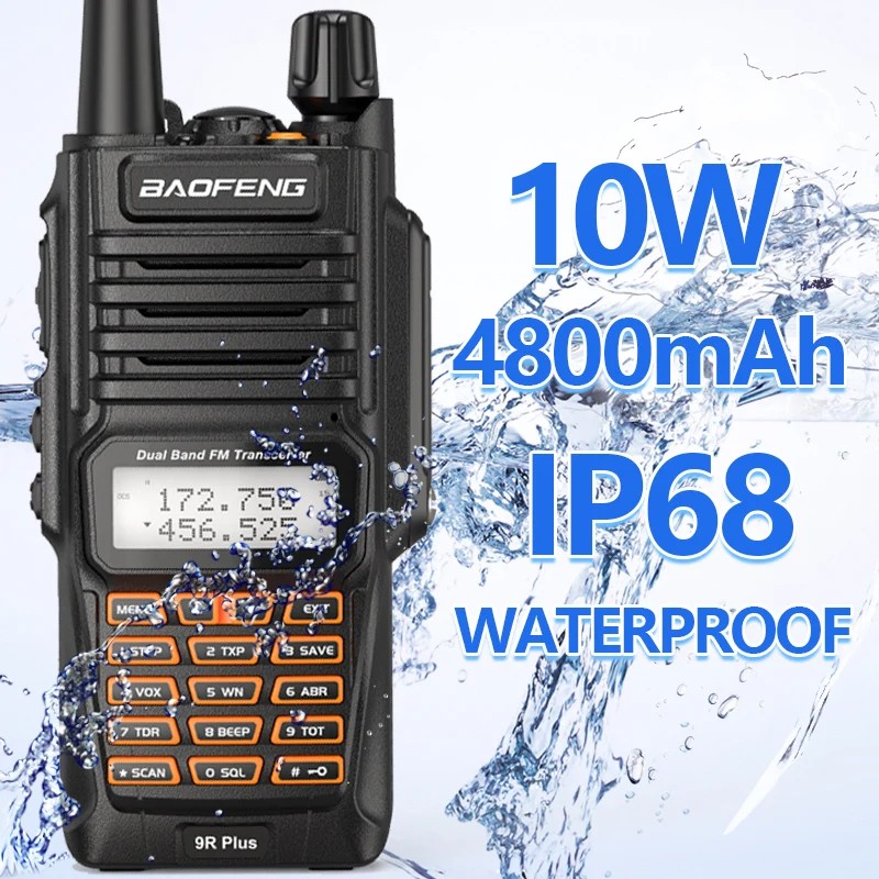 Baofeng UV-9R Plus IP68 Waterproof Walkie Talkie 8 W 2800mAh 128CH VHF UHF Radio Alarm Professional 