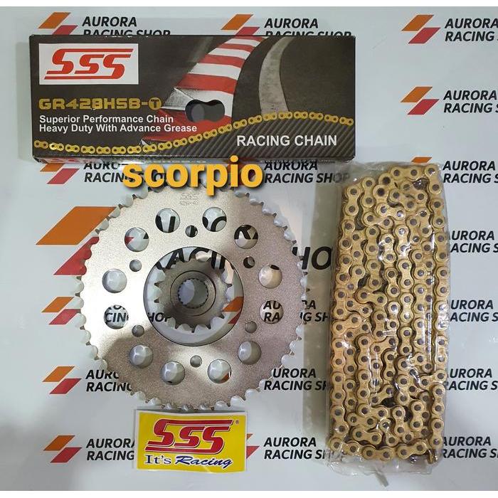 Gear Set Sss 428 Yamaha Scorpio & Rantai Sss 428 Hsbt Gold