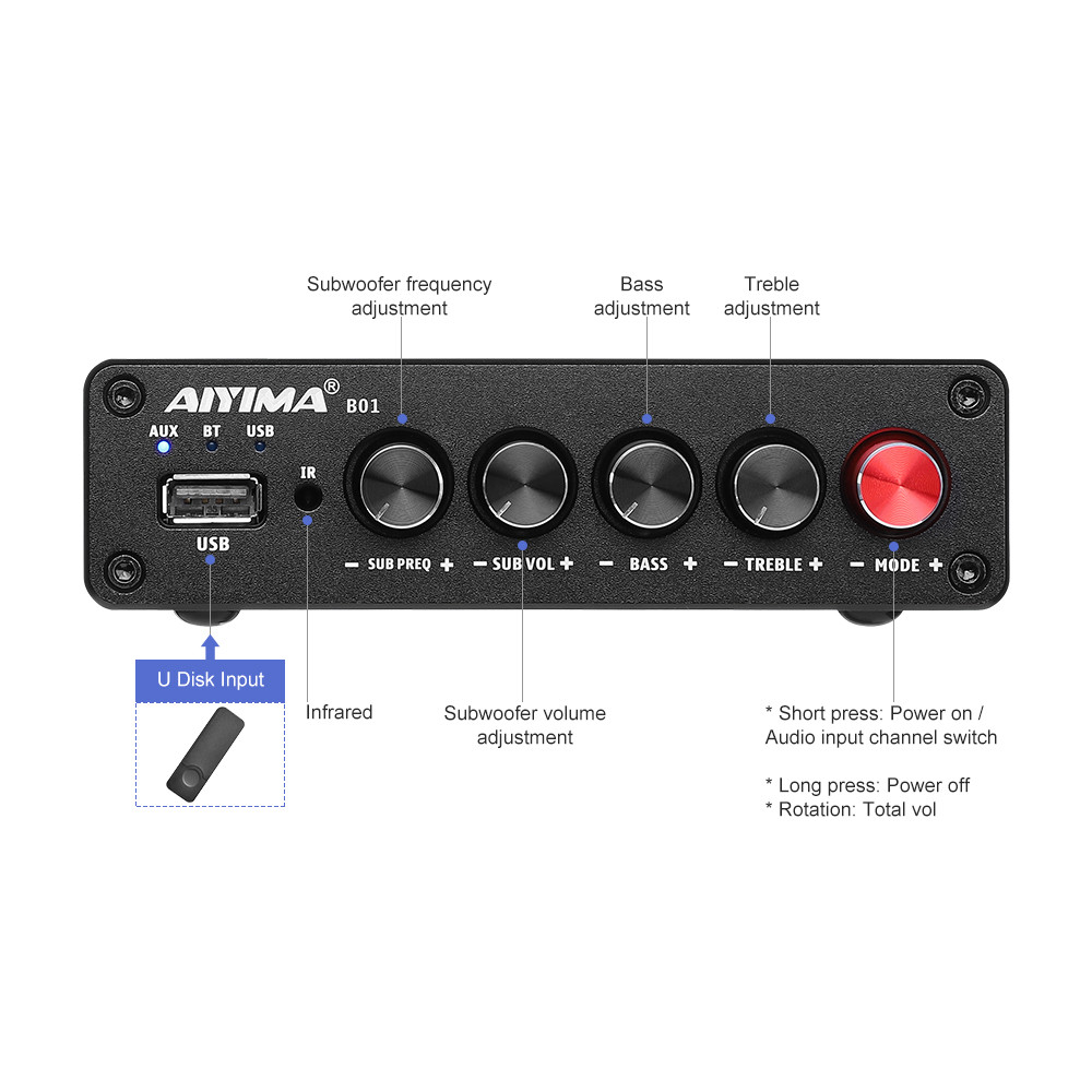 AIYIMA B01 Bluetooth Power Amplifier 2.1 Sound Amplificador Speaker Home Audio Amp A03 TPA3116