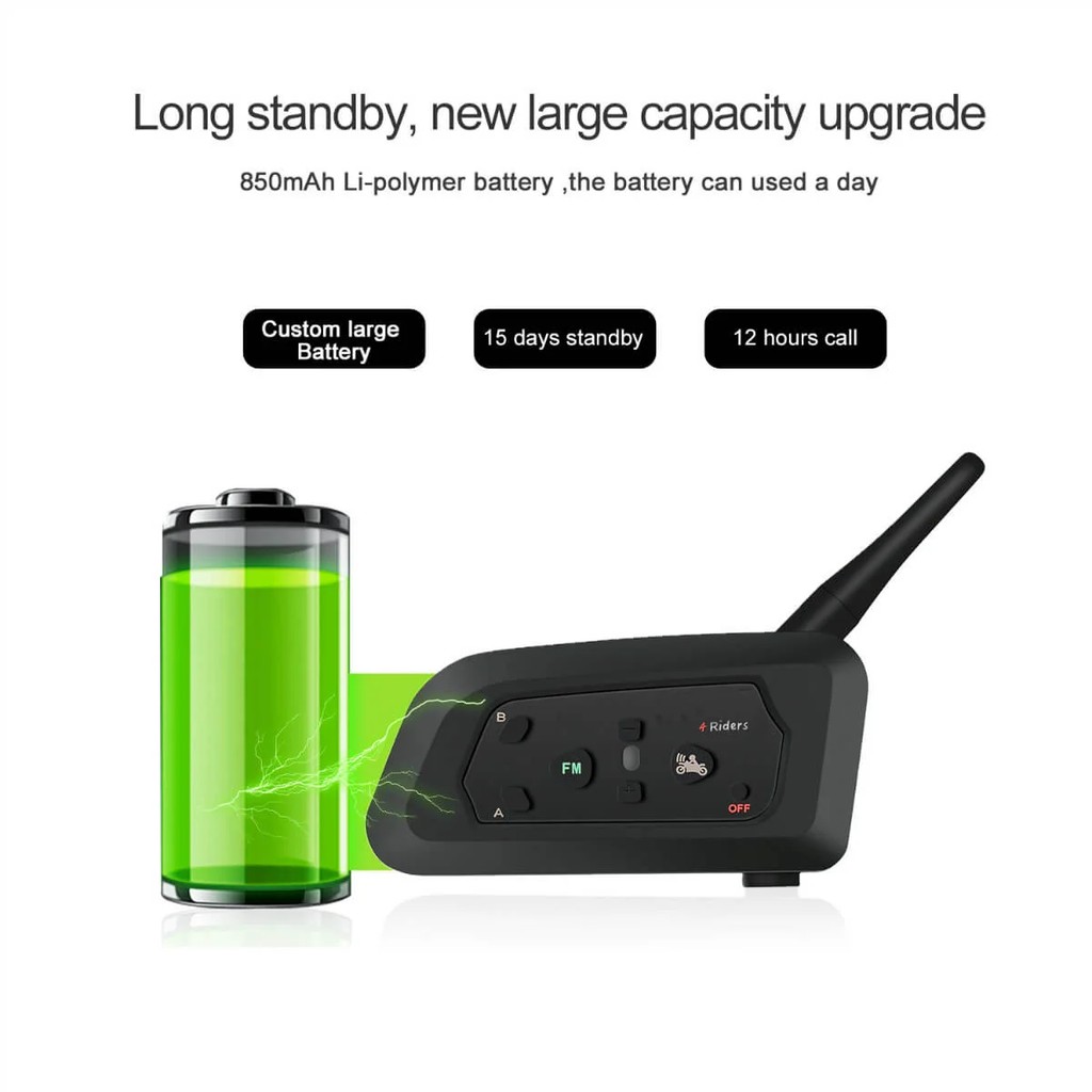 Xinowy V4 PRO Motorcycle Helmet Bluetooth Intercom Headset FM Radio IP65 Waterproof 4-Riders