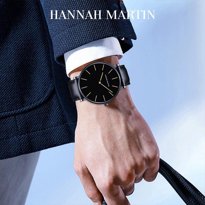 Best Seller Hannah Martin Jam Tangan Pria 100% Original Keren Sangat Tipis Quartz Cowok Couple Kulit