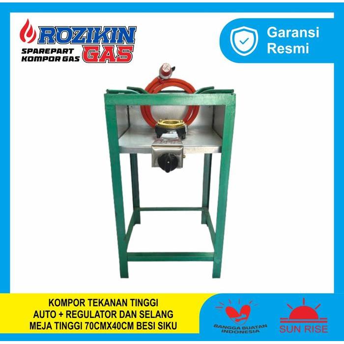 Kompor Tekanan Tinggi Solid 338/ 5 E auto + Regulator Selang dan Meja Tinggi 70 cm 40 Cm Besi siku