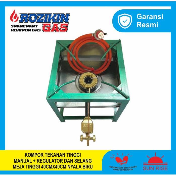 Kompor Tekanan Tinggi Solid 328/5B+ Regulator dan selang dan Meja Tinggi 40cm lebar 40 cm Besi siku