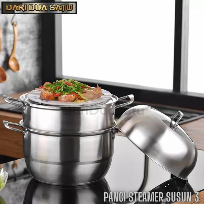 Panci Steamer Susun 3 Stainless Steel Panci Kukus
