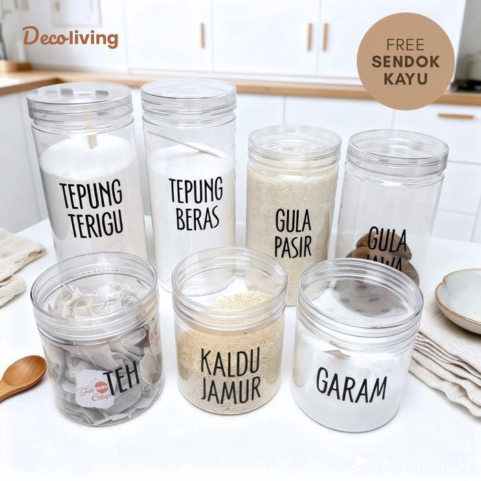 Toples Bumbu Aesthetic Food Grade + Stiker Anti Air Tutup Clear Free Sendok Kayu