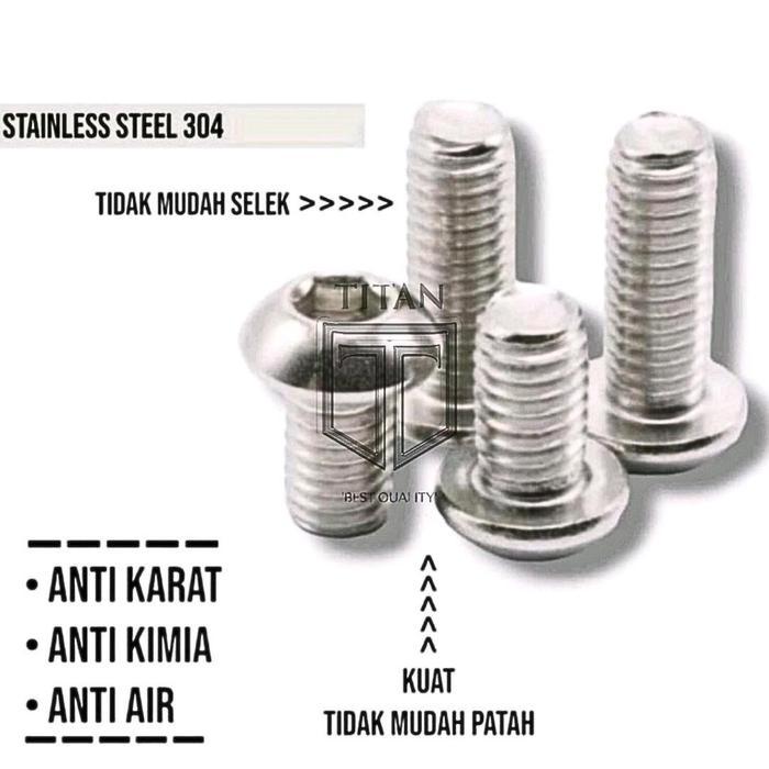 [] 5pcs baut button M6 x 20 / baut 10 / baut payung stainless steel 304 BAUT L Drat 6mm Kunci L 4