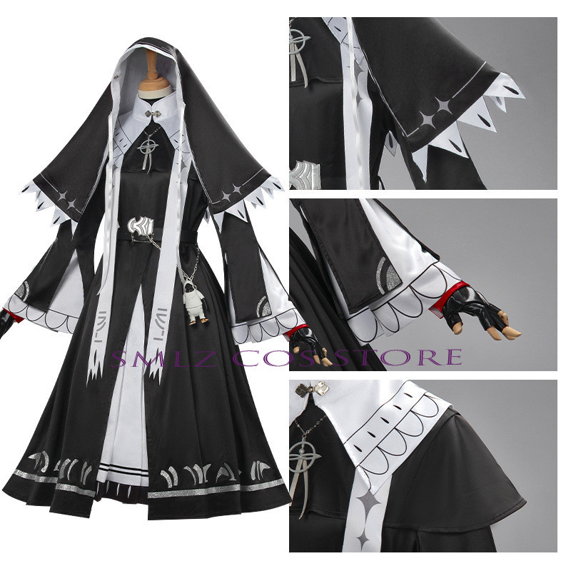 Exusiai Cosplay Game Arknights Exusiai Nun Cosplay Costume Black Uniform Dress Suit Halloween Party