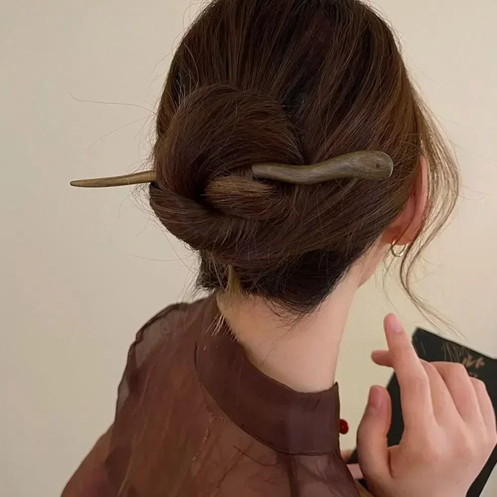Fashion Hairpin Chinese Traditional Long Wooden Hair Sticks For Women Simple Antique Hanfu Cheongsam