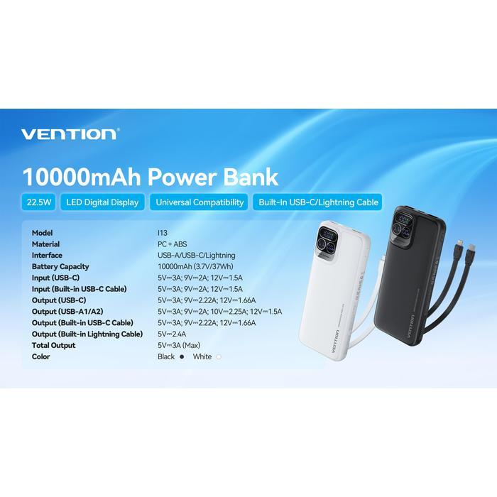 Vention Powerbank Built-in Cable USB C & Lightning 22.5W LED Display 10000mAh 20000mAh