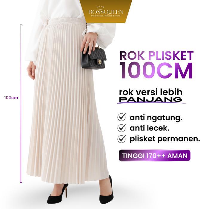 Rok Plisket 100 Cm / Rok Plisket Wanita / Rok Plisket Panjang Dewasa Karet Muslim Bawahan Casual