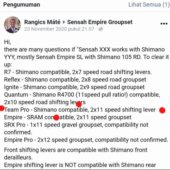 Brifter Sensah Team Pro Cocok Untuk Shimano 105 Ultegra (2X11 Speed)