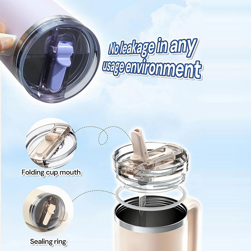 For Stanley 40Oz Cup Lid Transparent Sealed Leak Proof Cup Lid Straw Lid With Removable Silicone Car