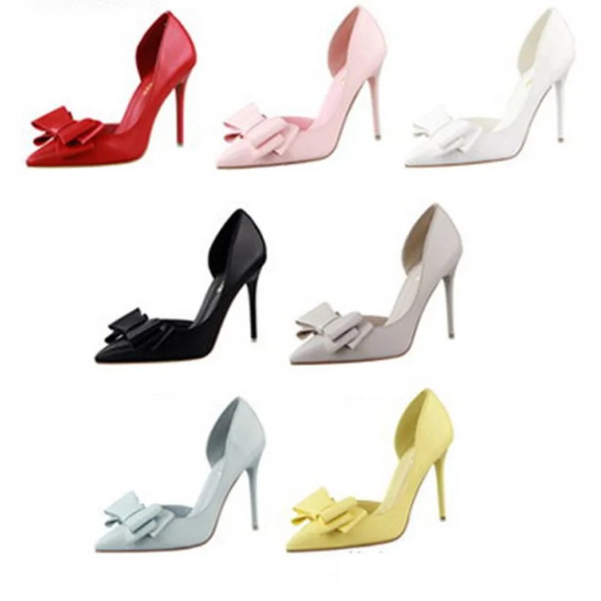 10.5cm Heel Korean Fashion Women's Shoes Wedding Bow High Heels Stiletto Heels Shallow Pointed Head