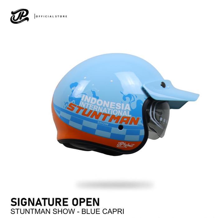 Helm Half Face JP Signature Open Stuntman Show - Blue Capri