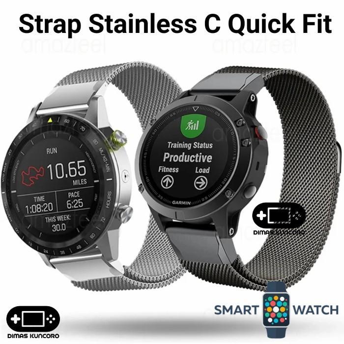 Strap Stainless C Quick Fit Garmin Fenix 1 2 3 Hr Sapphire Steel Tali