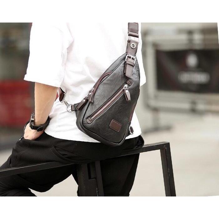 Visval Top - Tas Selempang Slempang Dada Pria Cowok Kulit Premium Bkp02