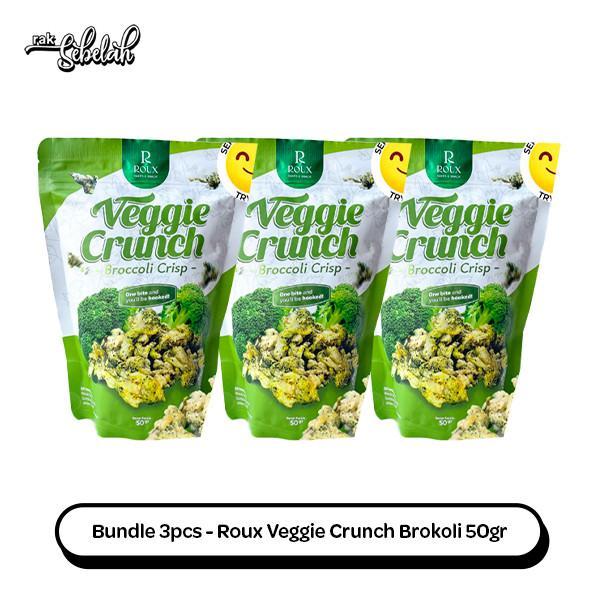 Bundle 3pcs Roux Veggie Broccoli Crunch 50g - Keripik Sayur Brokoli Kering Healthy Snack Less Oil